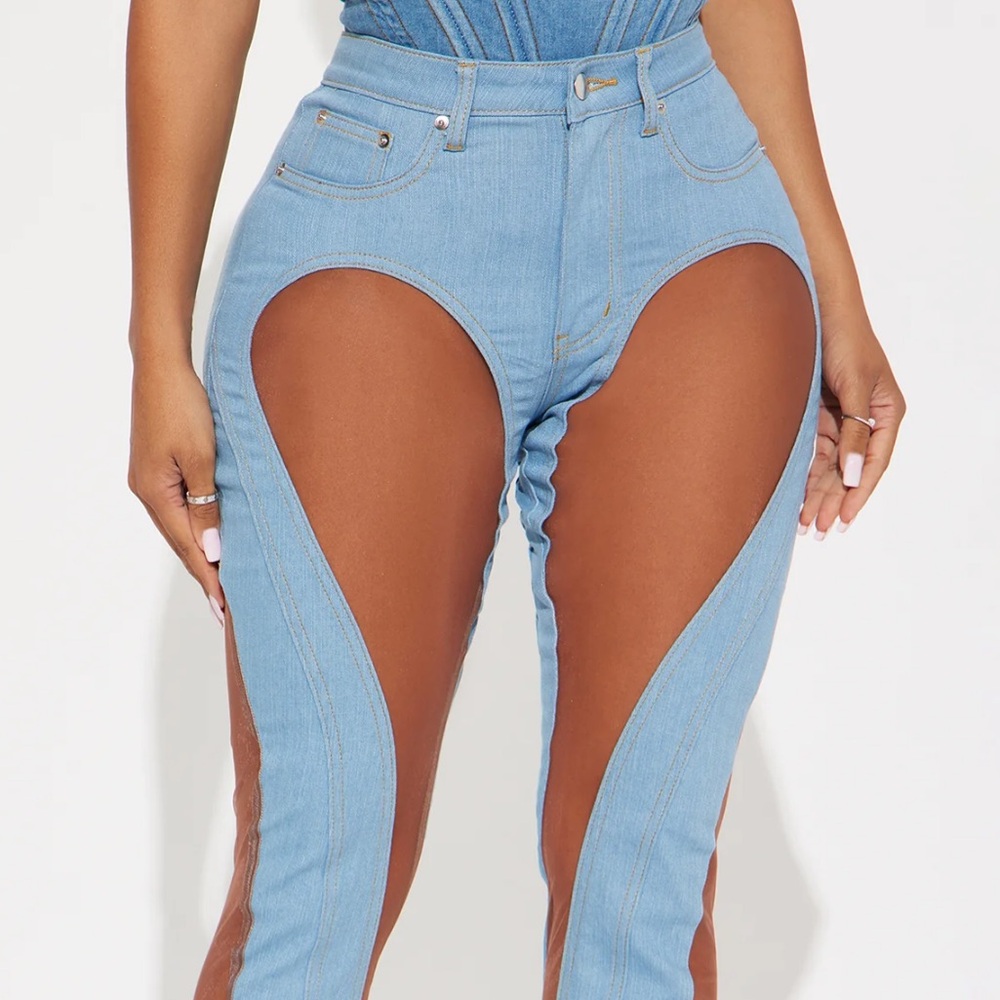 Fashion Nova Blue and Brown Boot Cut Jeans - Picture 3 of 5